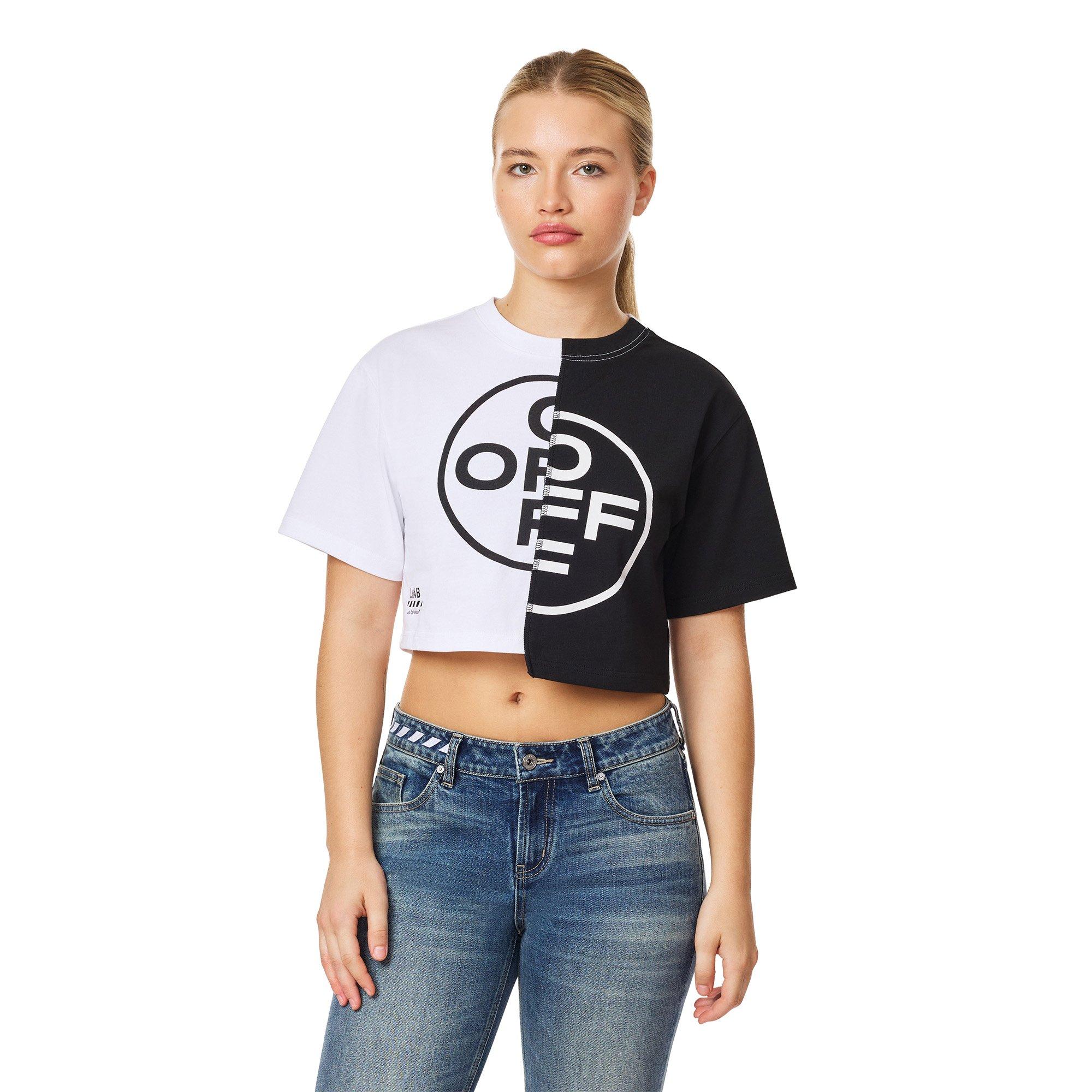 L/AB c/o Off-White Women's Spliced Baby Tee - WHITE/BLACK